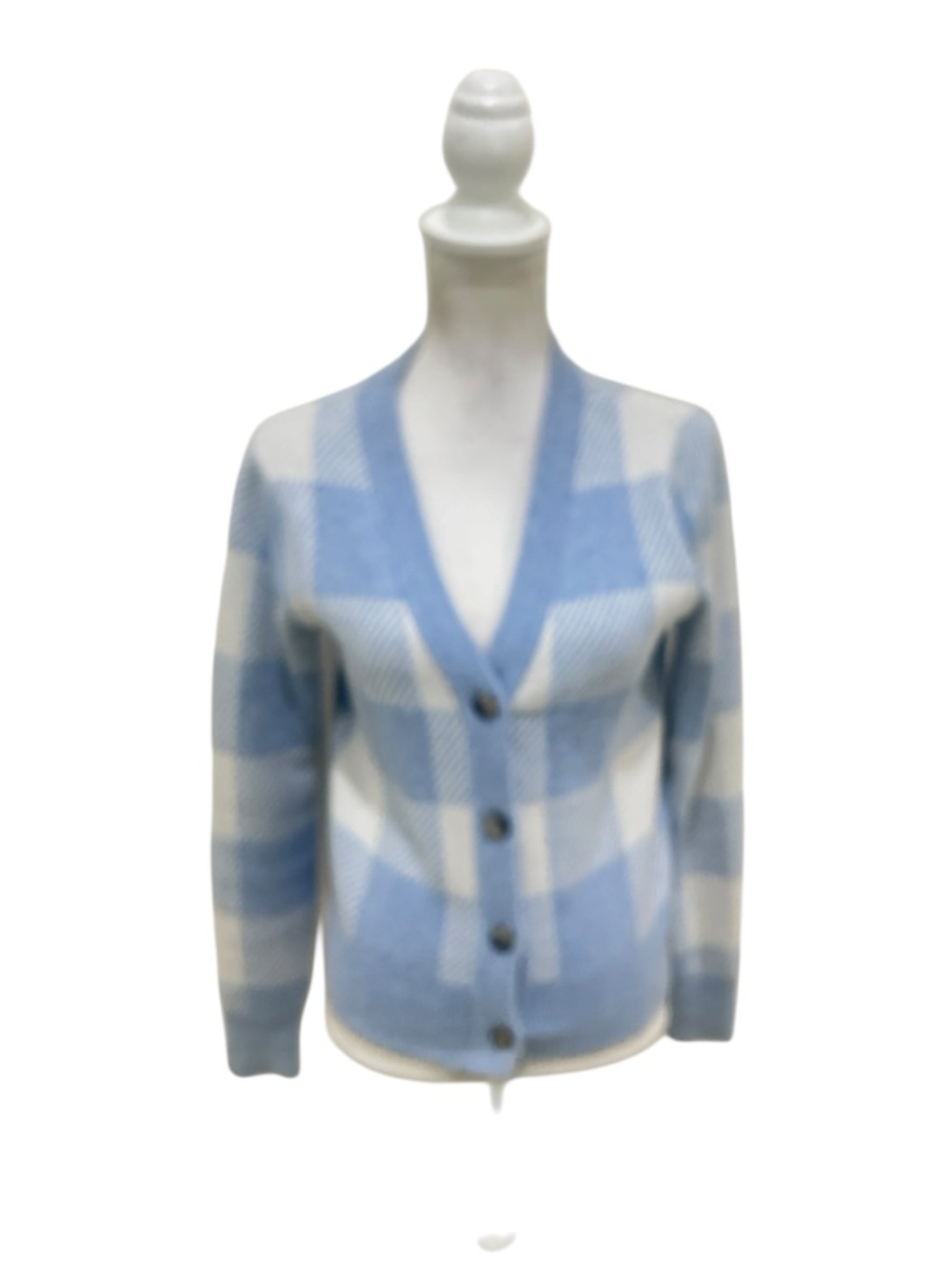 Vineyard Vines Blue & White cashmere Plaid V-Neck contrast Button Cardigan xs